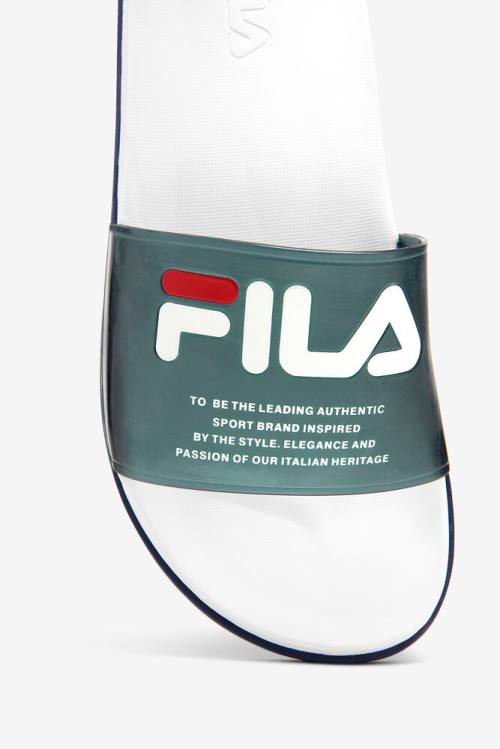 Navy / White / Navy Women's Fila Drifter Luxe Clear Slides | Fila690MV