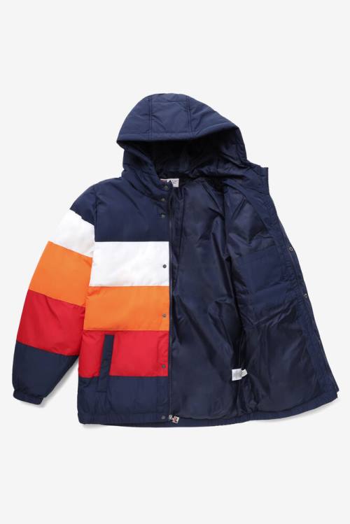 Navy / White / Orange / Red Men's Fila Giovanni Puffa Jackets | Fila950QL