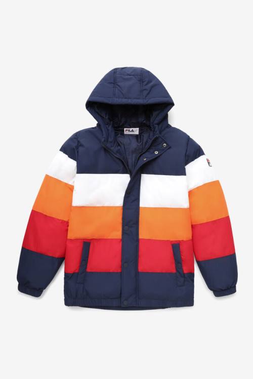 Navy / White / Orange / Red Men\'s Fila Giovanni Puffa Jackets | Fila950QL