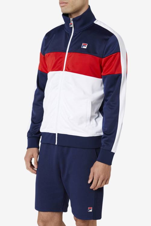 Navy / White / Red Men's Fila Assembly Track Jackets | Fila103BW