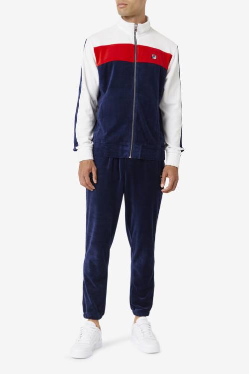 Navy / White / Red Men's Fila Brice Velour Pants | Fila135LZ