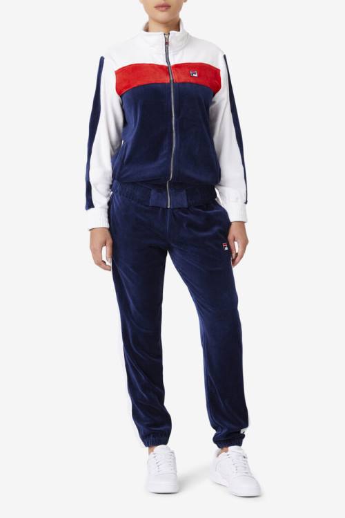 Navy / White / Red Men's Fila Brice Velour Pants | Fila135LZ