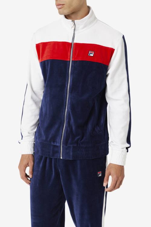 Navy / White / Red Men's Fila Brice Velour Jackets | Fila653VS