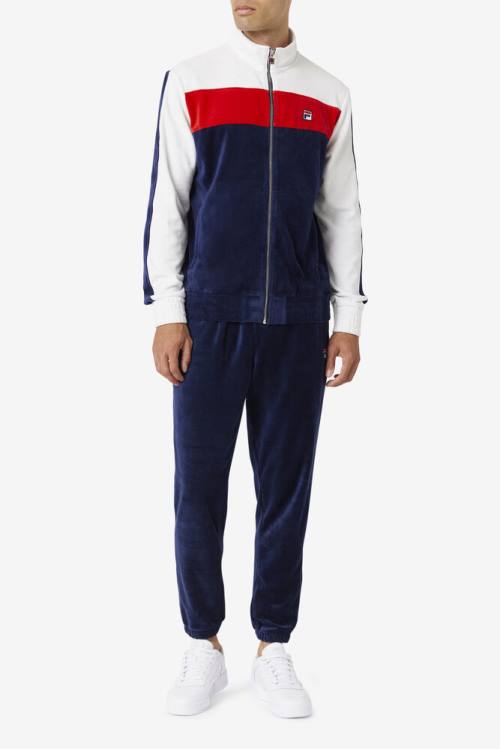 Navy / White / Red Men's Fila Brice Velour Jackets | Fila653VS