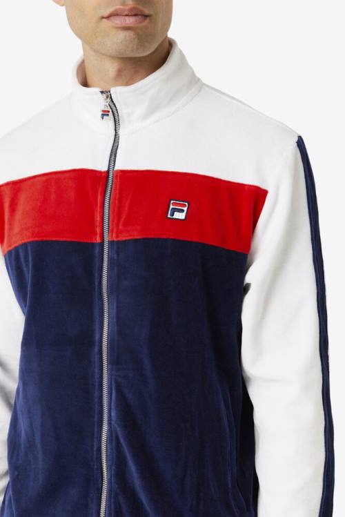 Navy / White / Red Men's Fila Brice Velour Jackets | Fila653VS