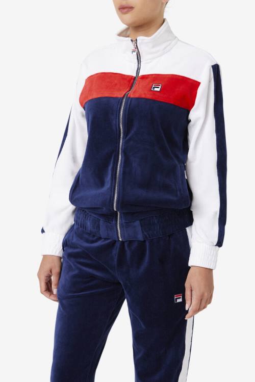 Navy / White / Red Men's Fila Brice Velour Jackets | Fila653VS