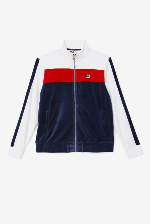 Navy / White / Red Men\'s Fila Brice Velour Jackets | Fila653VS