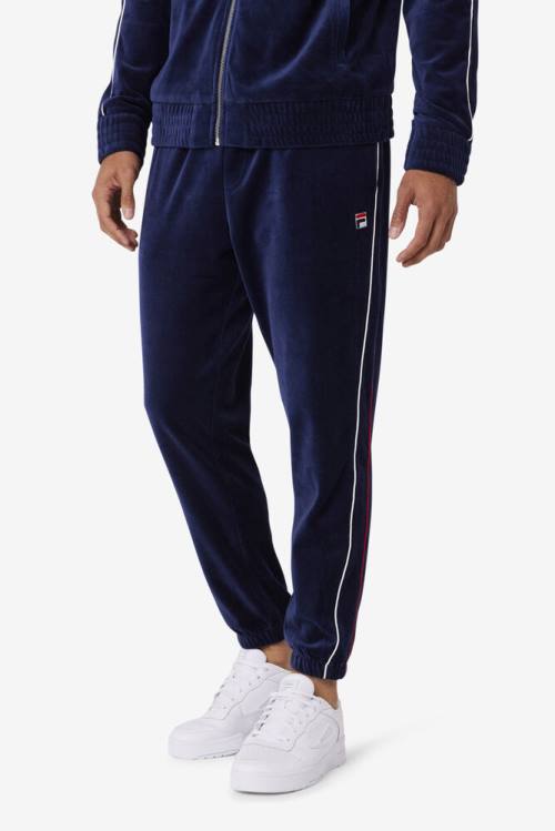 Navy / White / Red Men's Fila Deverall Velour Pants | Fila740IM