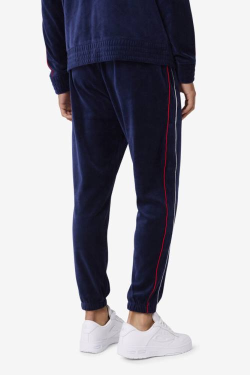 Navy / White / Red Men's Fila Deverall Velour Pants | Fila740IM