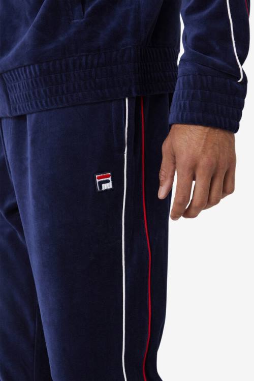 Navy / White / Red Men's Fila Deverall Velour Pants | Fila740IM