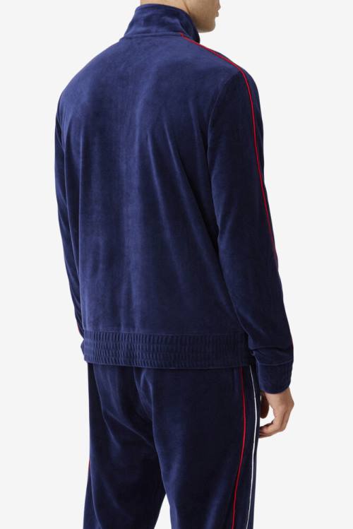 Navy / White / Red Men's Fila Deverall Velour Jackets | Fila896OK