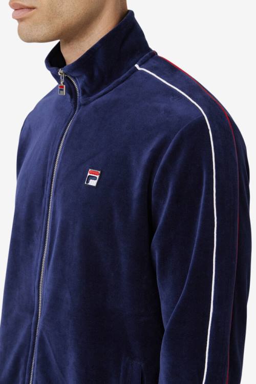 Navy / White / Red Men's Fila Deverall Velour Jackets | Fila896OK