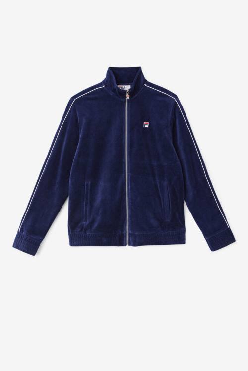 Navy / White / Red Men\'s Fila Deverall Velour Jackets | Fila896OK