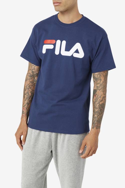 Navy / White / Red Men's Fila Logo Tee T Shirts | Fila409HP