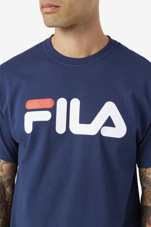 Navy / White / Red Men's Fila Logo Tee T Shirts | Fila409HP