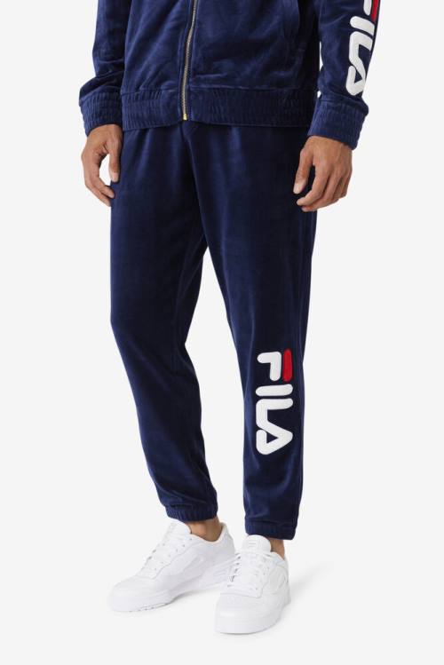 Navy / White / Red Men's Fila Mansur Velour Pants | Fila059BT