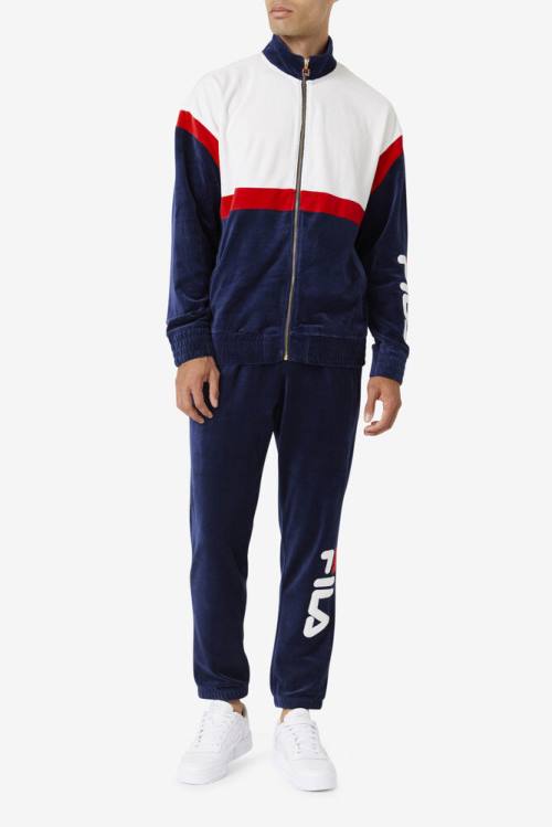 Navy / White / Red Men's Fila Mansur Velour Pants | Fila059BT