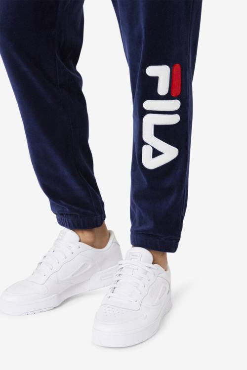 Navy / White / Red Men's Fila Mansur Velour Pants | Fila059BT