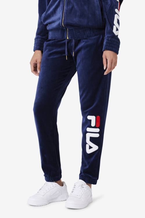 Navy / White / Red Men's Fila Mansur Velour Pants | Fila059BT