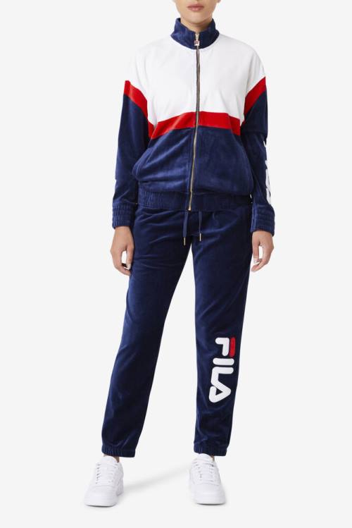 Navy / White / Red Men's Fila Mansur Velour Pants | Fila059BT