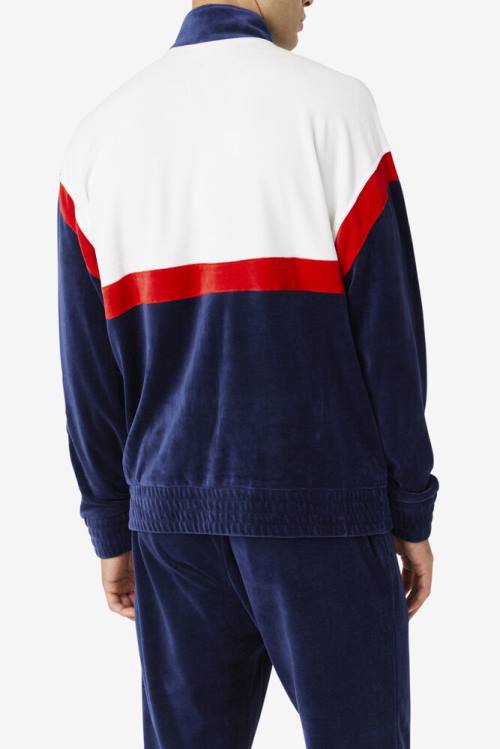 Navy / White / Red Men's Fila Mansur Velour Jackets | Fila103BV