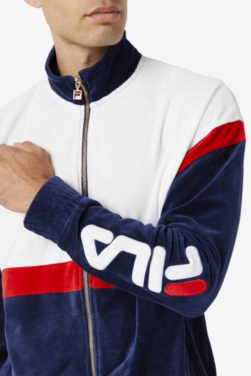 Navy / White / Red Men's Fila Mansur Velour Jackets | Fila103BV