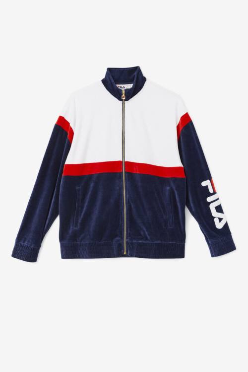 Navy / White / Red Men\'s Fila Mansur Velour Jackets | Fila103BV