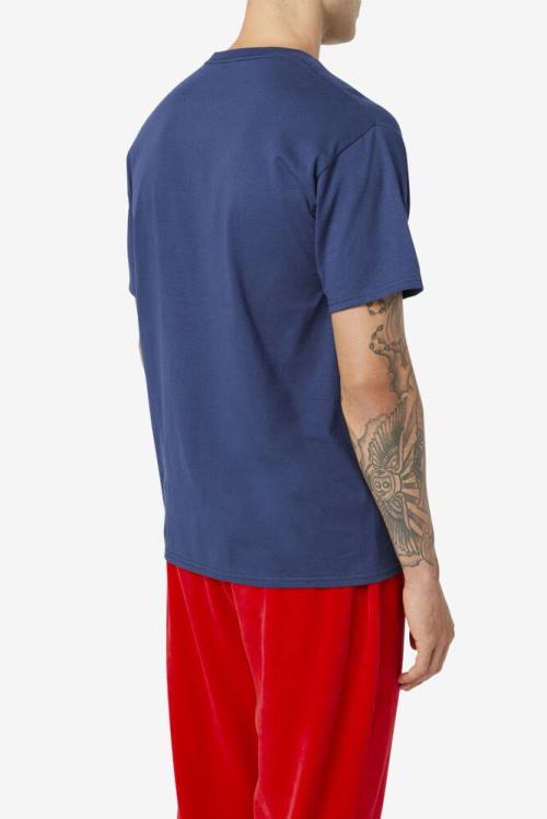 Navy / White / Red Men's Fila Stacked Tee T Shirts | Fila783DC