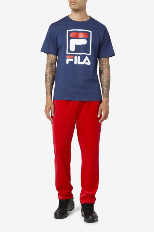 Navy / White / Red Men's Fila Stacked Tee T Shirts | Fila783DC