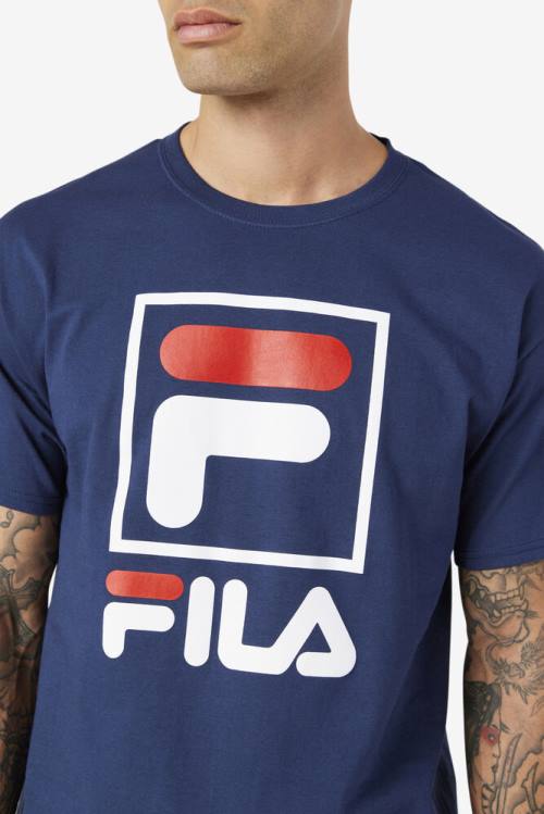 Navy / White / Red Men's Fila Stacked Tee T Shirts | Fila783DC