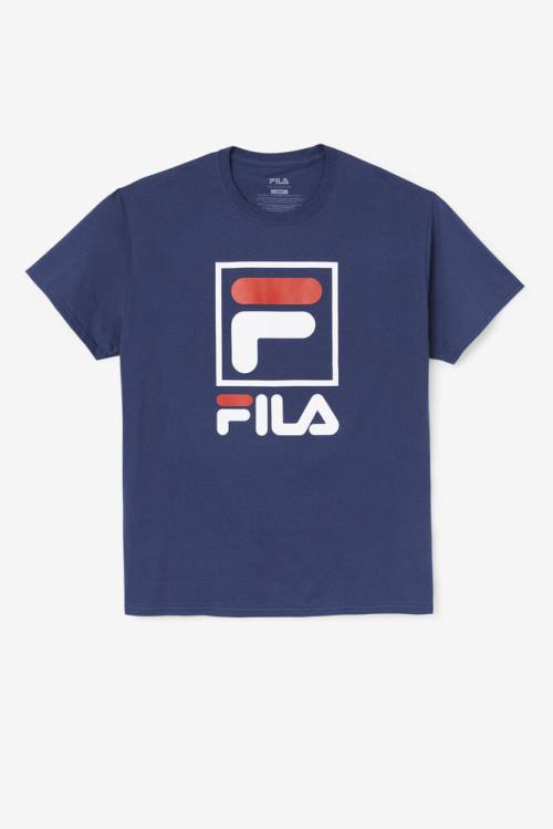 Navy / White / Red Men\'s Fila Stacked Tee T Shirts | Fila783DC