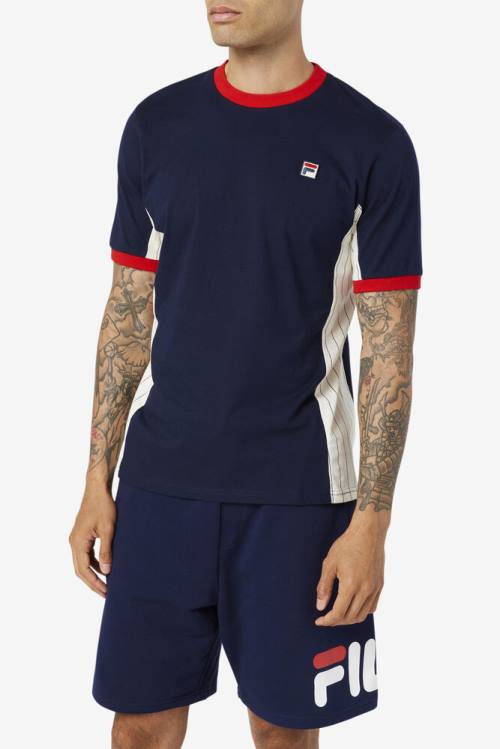 Navy / White / Red Men's Fila Warner Tee T Shirts | Fila391BH