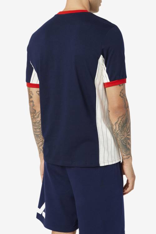 Navy / White / Red Men's Fila Warner Tee T Shirts | Fila391BH