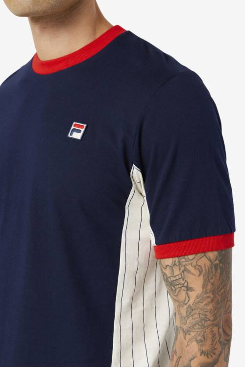 Navy / White / Red Men's Fila Warner Tee T Shirts | Fila391BH