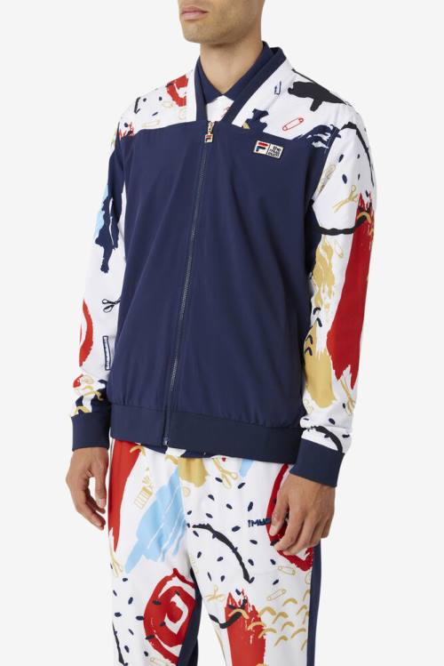 Navy / White / Red Men's Fila X The Museum Printed Track Jackets | Fila251XH