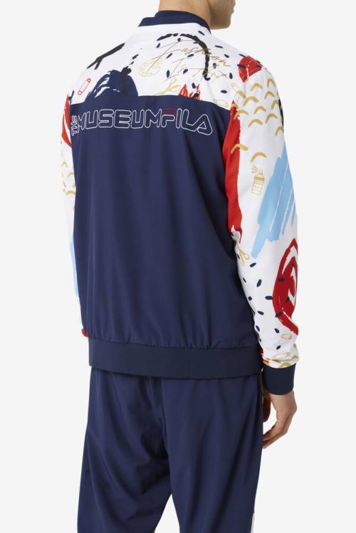 Navy / White / Red Men's Fila X The Museum Printed Track Jackets | Fila251XH