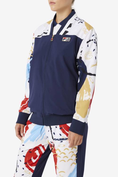 Navy / White / Red Men's Fila X The Museum Printed Track Jackets | Fila251XH