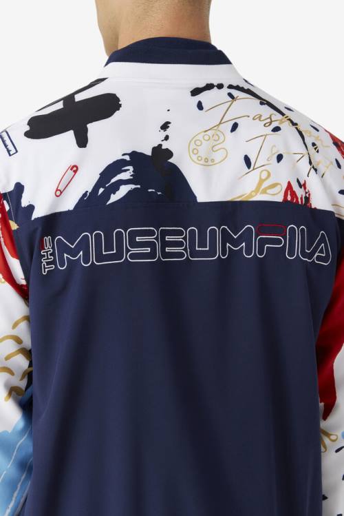 Navy / White / Red Men's Fila X The Museum Printed Track Jackets | Fila251XH