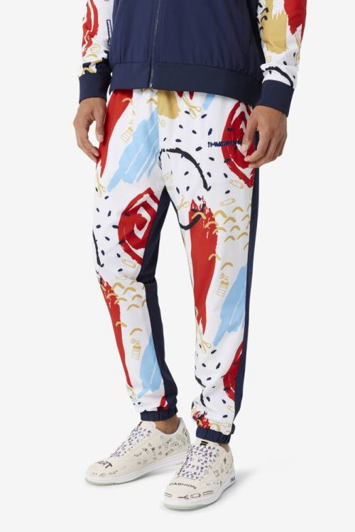 Navy / White / Red Men's Fila X The Museum Printed Track Pants | Fila460QR