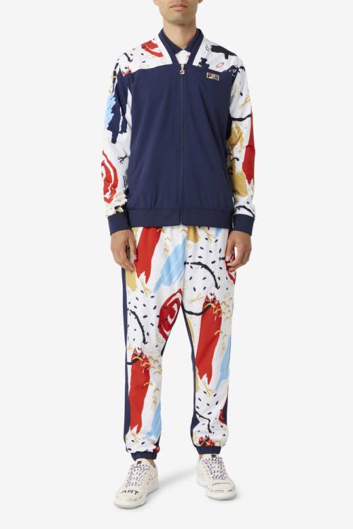 Navy / White / Red Men's Fila X The Museum Printed Track Pants | Fila460QR