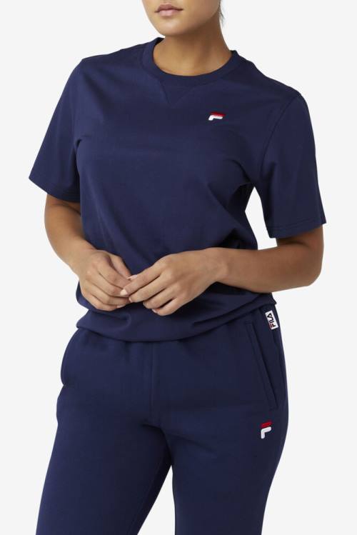 Navy Women's Fila Derion Tee T Shirts | Fila192MX