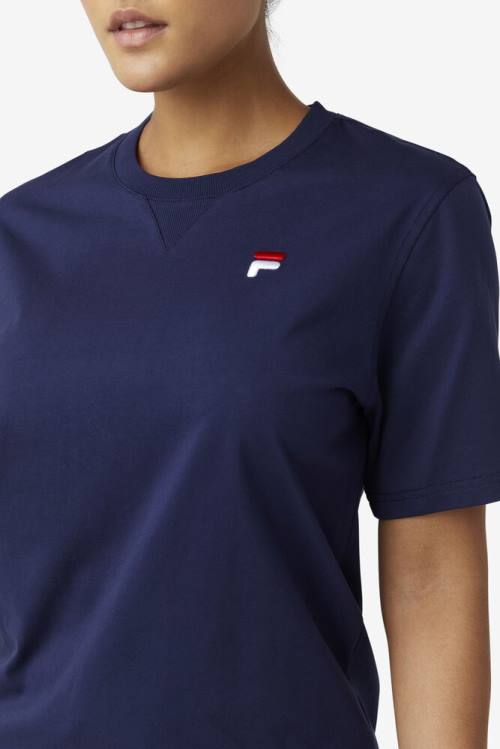 Navy Women's Fila Derion Tee T Shirts | Fila192MX