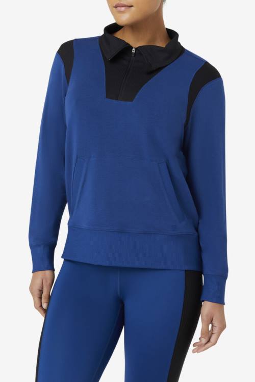 Navy Women's Fila Fi-lux Half Zip Sweatshirts | Fila461JB