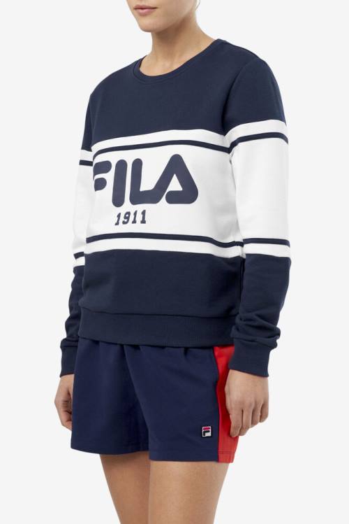 Navy Women's Fila Jayla Crew Sweatshirts | Fila305QC