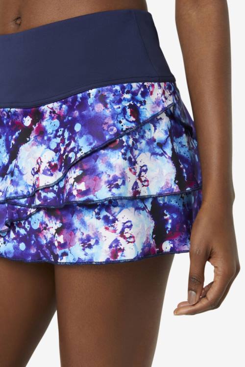 Navy Women's Fila Pickleball Tiered Printed Skort Skirts | Fila946PN