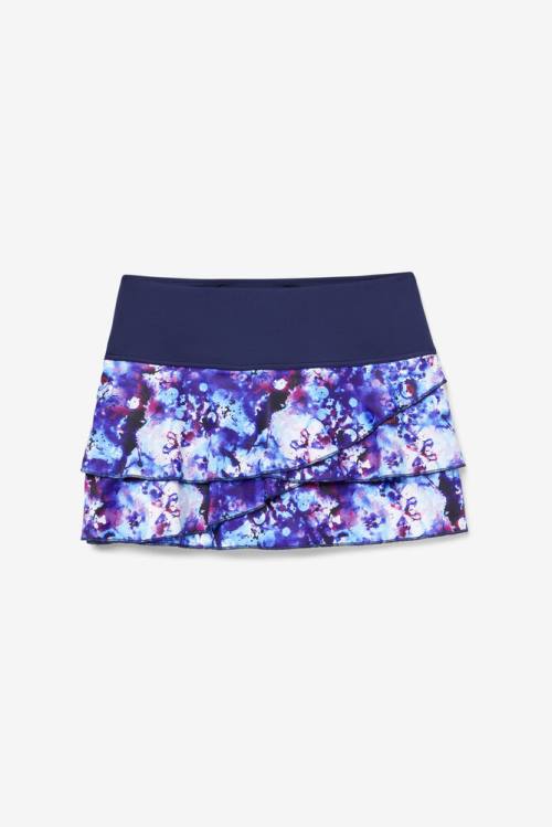 Navy Women\'s Fila Pickleball Tiered Printed Skort Skirts | Fila946PN