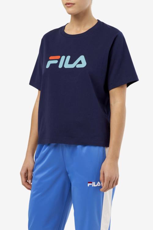 Navy Women's Fila Thea Tee T Shirts | Fila583ZJ