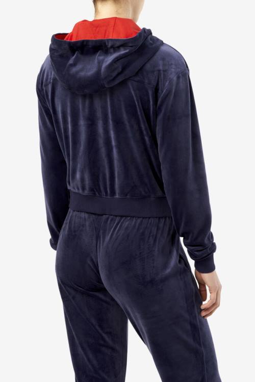 Navy Women's Fila Zura Velour Jackets | Fila860KJ