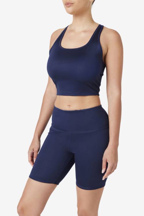 Navy Women's Fila Zuri Reversible Crop Tank Sports Tops | Fila719JP