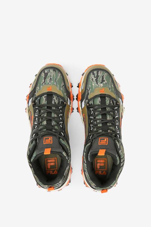 Olive / Black / Red Orange Men's Fila Oakmont Tr Mid Camo Boots | Fila462JY